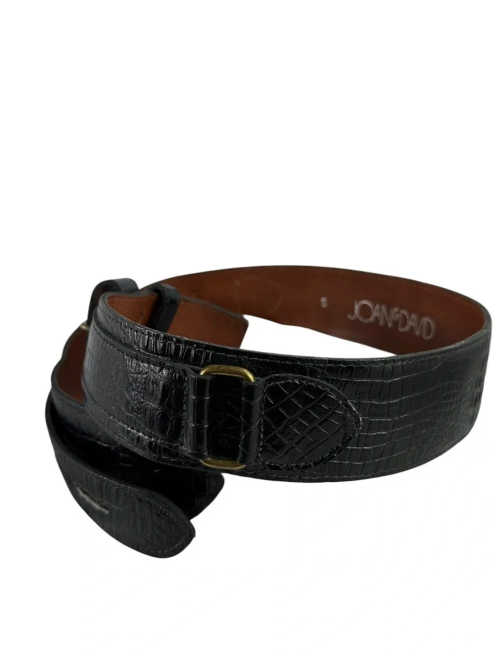 Genuine JOAN & DAVID Black Croc Pattern Leather Belt Small 28-30